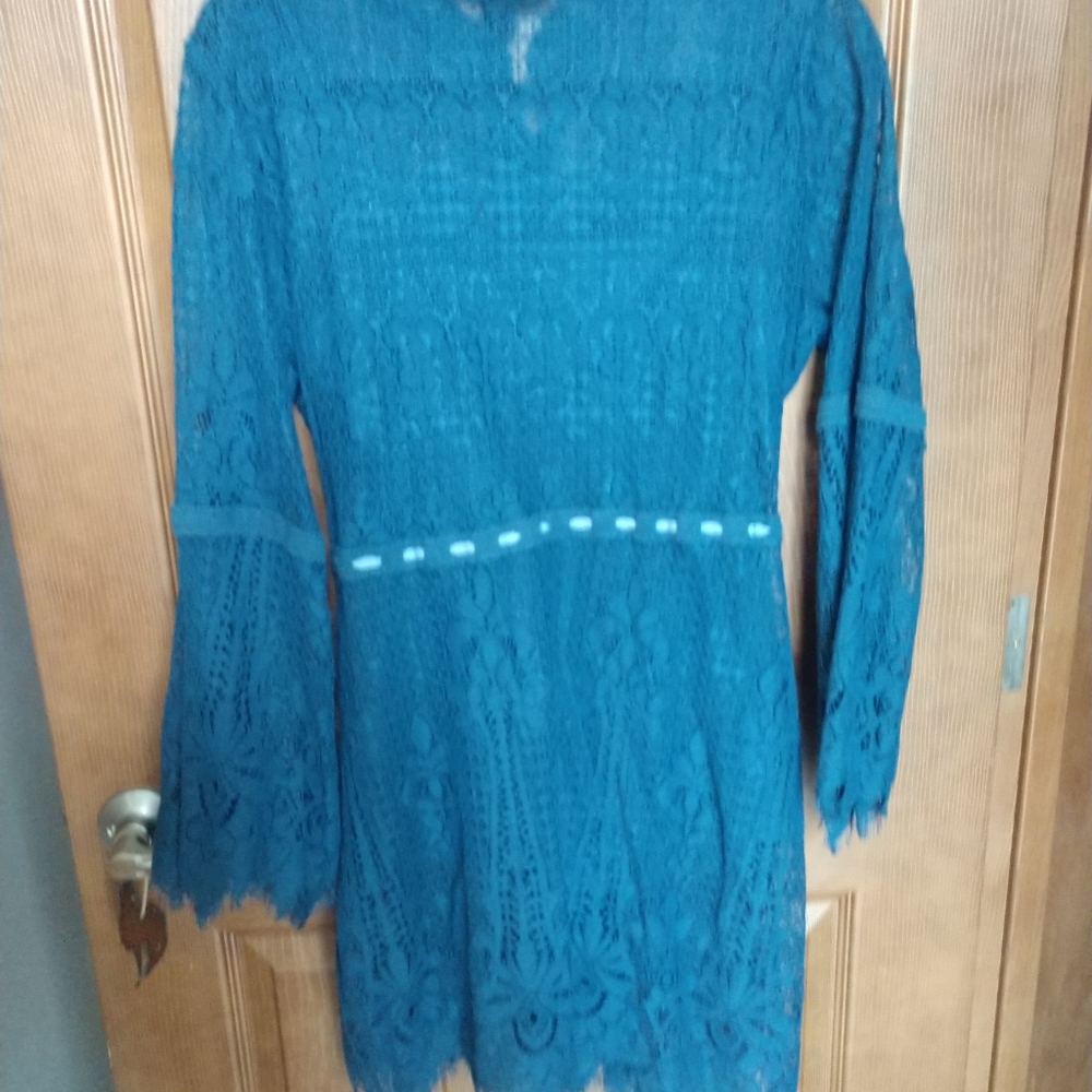 Colleen Lopez lace tunic jacket teal L new - Picture 3 of 8